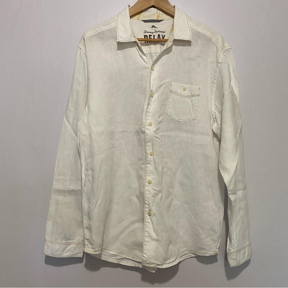 Tommy Bahama Relax Linen Shirt Long Sleeve Button Front Island Modern‎ Fit Large